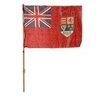 Vintage  or Antique  Canadian Red Ensign Flag Cotton Coat Of Arms Wooden Stick
