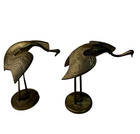Solid Brass Storks Cranes Birds Egrets Pair Figurine Vintage Mcm Korea