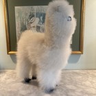Plush Alpaca Llama Animal Figure White Fluffy Real Alpaca Fur 12   