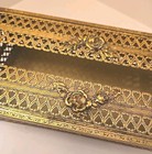 Vintage Gold Filigree Tissue Box Cover Rose Metal Vanity Hollywood Regency