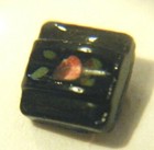 Antique 2 Glass Button Diminutive Design Rose W 4 Leaves H Painted Square Sz 5mm