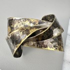 Brutalist Cuff Bracelet Sculptural Silver Brass Tone Modernist Vintage Patina