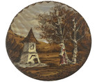 Vtg Hand   painted   Carved Romanian Folk Art Wooden Wall Plate Rural Landscape