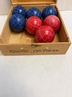 Vintage Sportcraft Bocce Balls Set Of 7 With A Wooden Box 3red 4blue