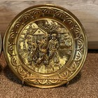 Vintage   Antique Brass Wall Plaque Repousse Dutch Musicians  set Of 2 