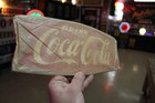Rare 1950s Drink Coca Cola Teal Border Fishtail Painted Metal Dealer Sign Soda