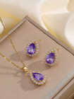 3pcs set Gorgeous Fire Teardrop Green Zirconia Pendants Necklace Earrings Gift