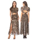 Women Belly Dance Outfits Leopard Crop Top With High Split Maxi Skirt Club Party