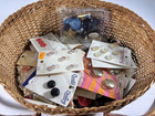 Vintage Wicker Hand Woven Sewing Basket With Lid Sewing Notions And Buttons