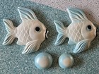 Vintage 1960 Miller Studios Chalkware Aqua Fish Bubbles Wall Plaques Read