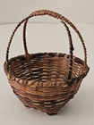 Vintage Tiny Miniature Woven Basket With Handle  Natural Colors Accents 4 25    W