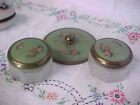Vintage Art Nouveau Art Deco Vanity Green Pink Roses Makeup Jars W Powder Box Li