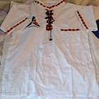 White Honduras Embroidered Lace-up Woven Cotton Shirt  Size S