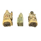 Set Of 3 Chinese Figurines Shou Xing Resin   Carved Green Stone Seated Figure