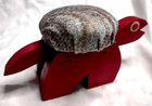 Wood Turtle Pin Cushion Sewing Notion Tortoise Hand Made Red Needle Holder Vtg