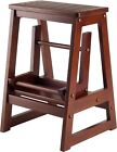 Walnut Wooden Folding Step Stool Seat 2 Tier Platform Ladder Kitchen Office Home