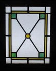 Geometric Oak Frame Old English Leaded Stained Glass Window 13 1 4  X 16 1 4 