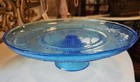 Vintage Blue Glass Decorative Cake Stand Fancy 12-1 2   Mint  