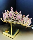 Gold Crown Crystal Tiara  Princess Crown  Gold Wedding Tiara  Pink Bridal Crown