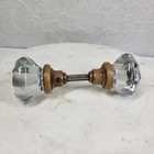 Antique Victorian 8 Point Crystal Door Knob Clear Glass 3 Inch Brass Rod Handle