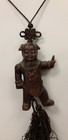 Antique Chinese Carved Wood Pendant Asian  arm Raised  Figure Silk Cord Necklace