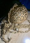 Vintage Mid-century Gold Plastic Filigree Hanging Swag Globe Light Faux Brass