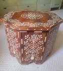 Vintage Anglo Indian Bone Inlay Octagonal Side Table Sheesham Wood Accent End