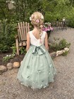 Azazie Vi Matcha Green white A-line Sleeveless Tulle Flower Girl Dress 8