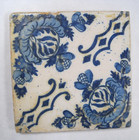 Antique 17th C Delft Blue  White Tile  Decorative Floral Fireplace wall