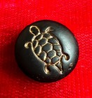 Antique Black Glass Turtle Button Gold Luster Picture Seas Ocean Animal Vtg