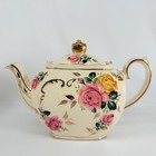 Vintage Sadler 2897 Cubed Tea Pot England Pink   Yellow Cabbage Rose 1930 s Gold