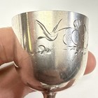 Antique vintage Asian Small Sterling Silver Stem Cup Mini Goblet Bird And Flower