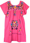 Mexican Floral Hand Embroidery Dress Puebla Tunic Dress Pink M