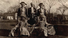 Original Old Vintage Antique Outdoor Photo People Revolutionary War Costumes Hat