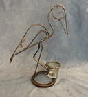 Vintage Mid Century Black Welded Metal Bird Candle Holder Heron Crane Iron Art