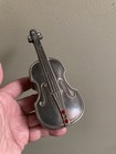 Vintage Silver Plated Violin Shaped Jewelry Box Burgundy Velvet Lining Inside