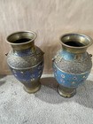 Pair Of Antique Chinese Cloisonn     Brass Vases     Drilled For Lamps 12  Tall