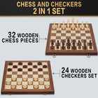 2 In 1 Magnetic Chess Set   Checkers Board Game  15  Wooden Folding Chess Board