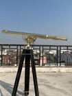 Vintage Brass Telescope On Wooden Tripod Nautical Spyglass  Maritime Decor-pirat