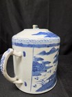 Antique 19thc Chinese Export Blue White Canton Qing Porcelain Drum Teapot 
