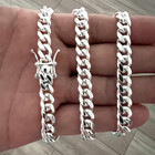 Real Solid 925 Sterling Silver Miami Cuban Chain Necklace Bracelet Men   Women