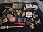 Vintage Junk Drawer - Coins  Arrowheads  Fossils  Knives Compass    Collectibles