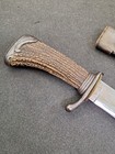 Antique 19th Cen  11  Blade Bowie Knife Stag Handle   Orig  Sheath Unmarked 