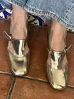 Vintage 60s Lady Flair 8 5 Styled In Rome Gold Chunky Heels Patent Leather Shoes