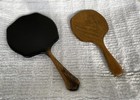 2 Vintage Hand-held Mirrors Wood Frames One W  Beveled Glass Octagon-like Shape