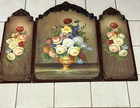 Vintage Rare Floral Three Panel Fire Screen 46 w X24 h