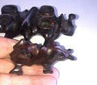Mythical Beast Pair - Hand-carved Hard Wood Oriental Figurines Antique Or Old