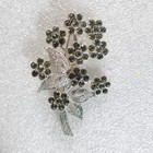 Vintage Style Floral Bouquet Brooch Pin Silver Tone Dark Gray Rhinestones