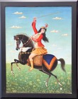 Middle Eastern Persian Qajar Period Oil Painting On Canvas Woman On Horse Framed