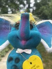 Elephant Bank Anthropomorphic Kitsch Flocked Blue Japan Vintage Mcm